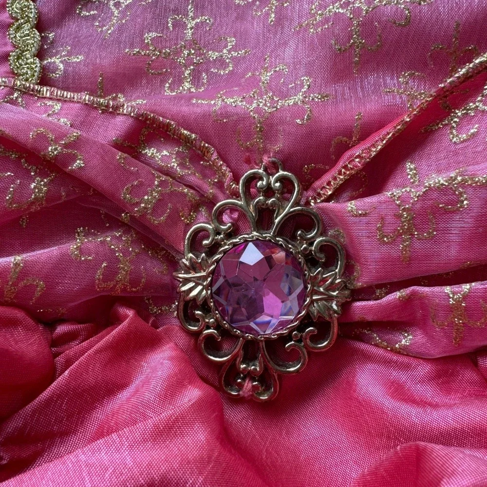 Pink Princess Costume Dress Gold Glitter Filigree Need Dry Clean Toddler Girls
